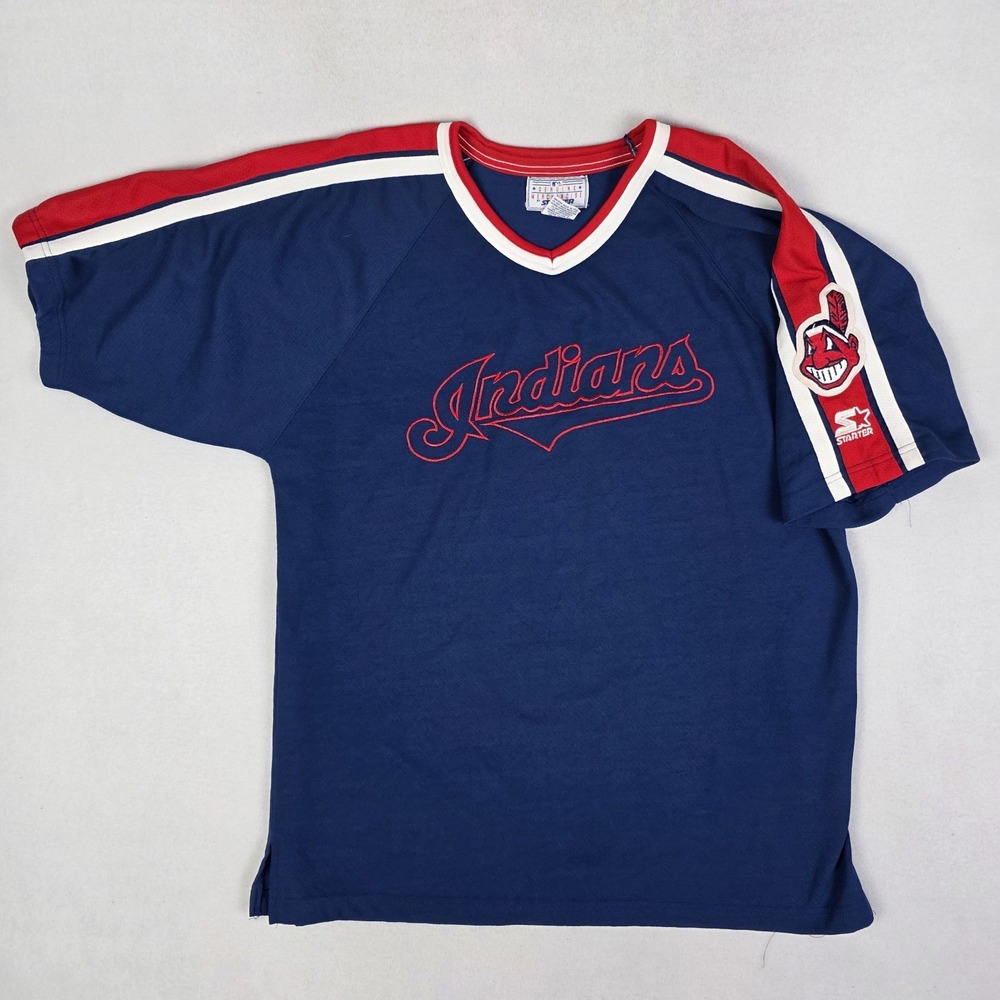 Vintage Y2k Cleveland Indians Starter Jersey Shirt Mens Large MLB Baseball Blue